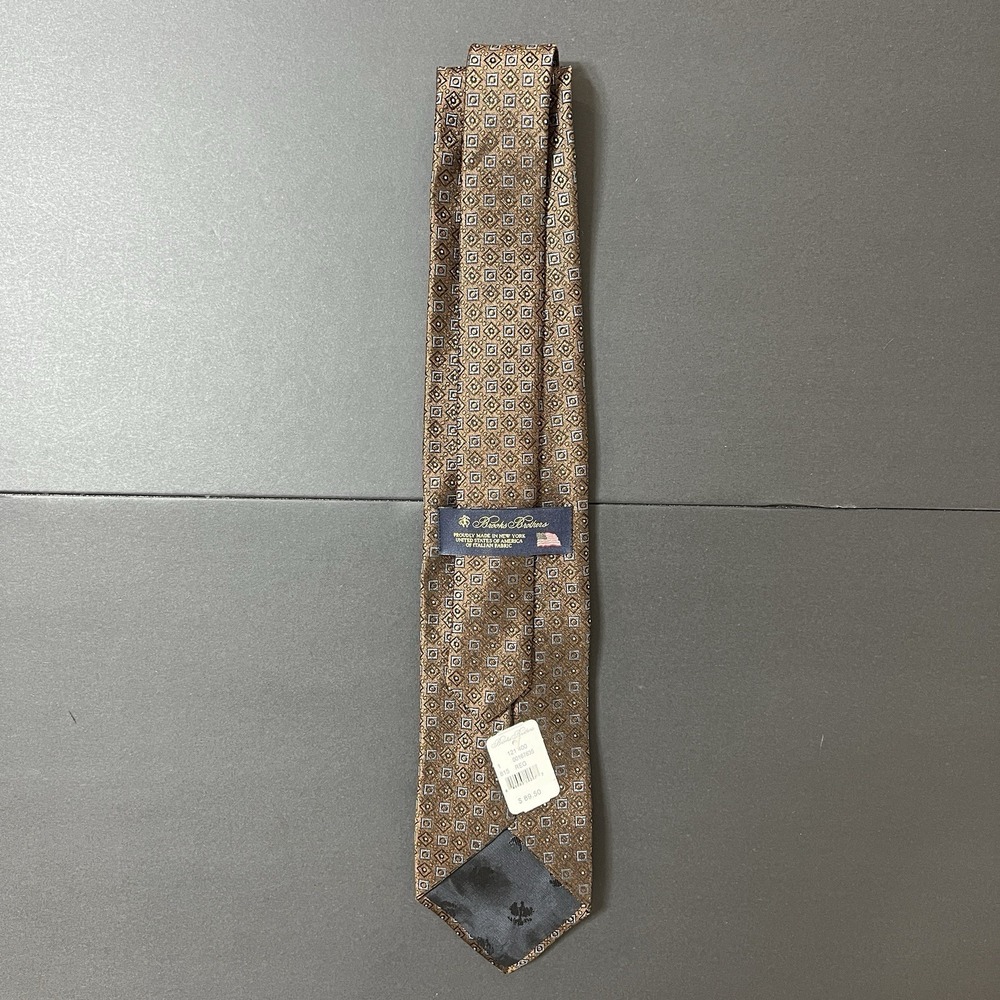 Brooks Brothers Silk Necktie Geometric Print Brown Retail‎ $90 NWT Formal Preppy
